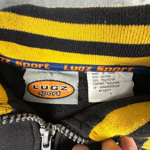 Vintage 90’s Lugz Sports Black Embroidered Fleece Quarter Zip Pullover Sweater L - Picture 3 of 8